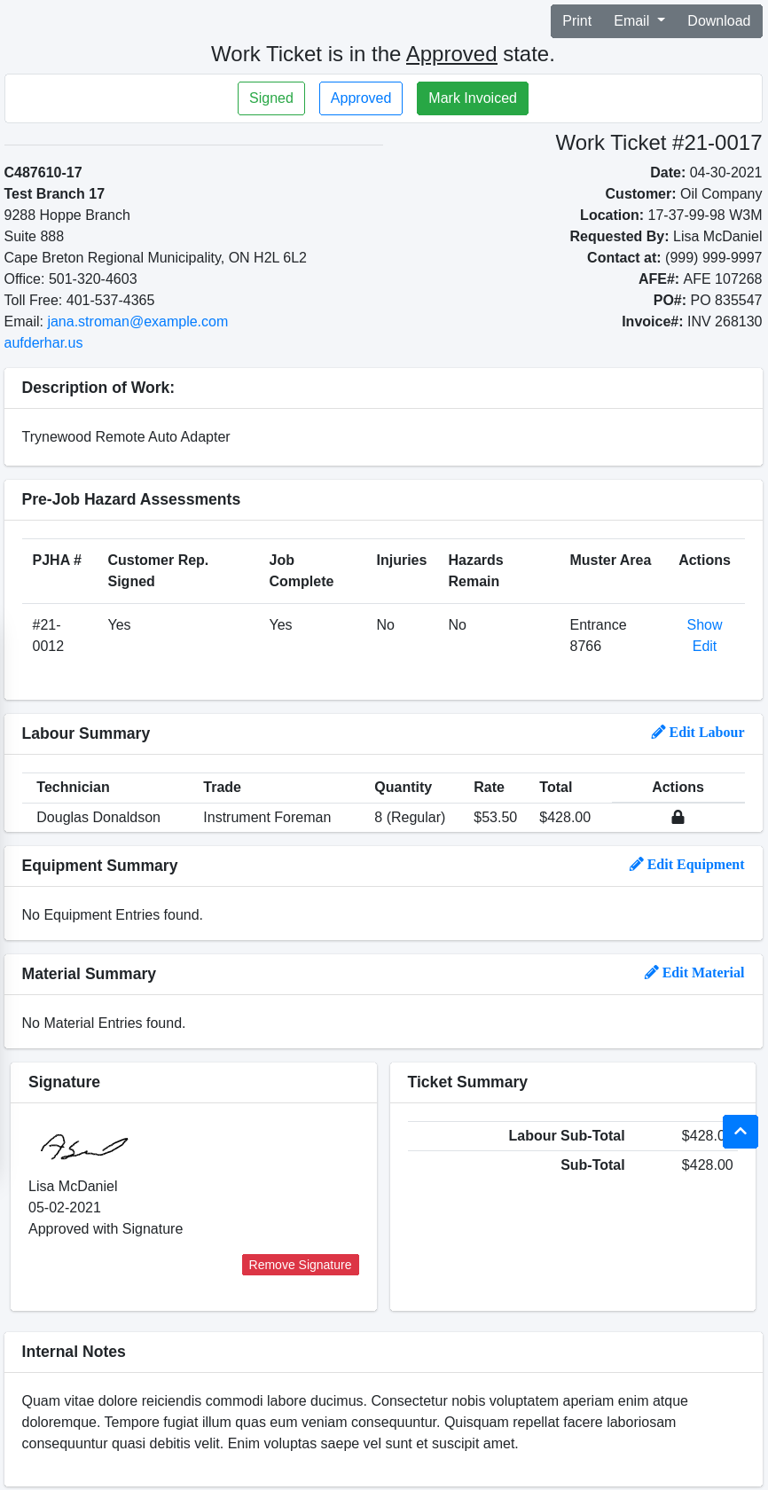 Work Ticket Details